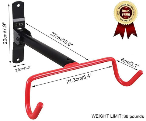 Foldable Wall Mount Bike Hanger For Garage Horizontal Bicycle Rack With Soft Padding And Screws Red Finish
