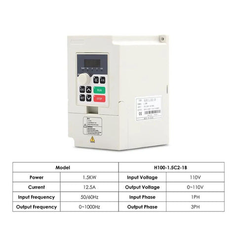 Dope 1.5KW ER16 Water Cooled CNC Spindle Kit With 110V 400Hz Inverter VFD display and specifications table