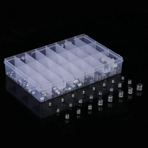 Complete Electrolytic Capacitors Assortment Kit With 400 Pieces From 1uF To 1000uF, 24V Aluminum SMD Bypass Caps in storage box