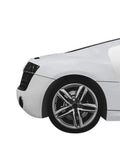 Tight Gloss Clear Lacquer Spray Paint For Custom Ride Finishes applied to sleek white sports car side view and rim.