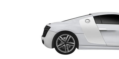 Tight Gloss Clear Lacquer Spray Paint For Custom Ride Finishes applied to sleek white sports car side view and rim.