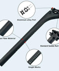 Ultralight Carbon Bike Seat Post 25mm Offset 400mm 30.8Mm Diameter UD Matte 3K Finish with features labeled
