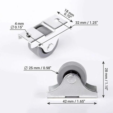 Pack of 20 25 mm rubber caster wheels with metal plate for furniture and appliances.