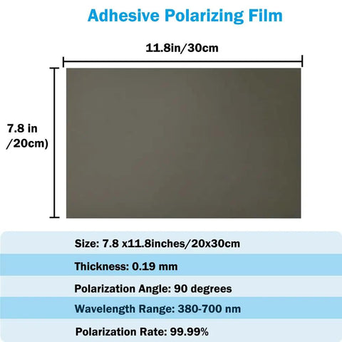 Dimensions of Two Pack Adhesive Polarizing Film Sheets 7.8x11.8 Inches 20x30 Cm Linear Polarizer For Screens, Dashboards