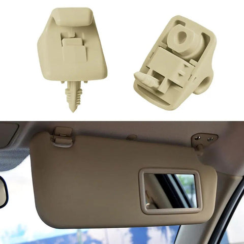 Must Have Two Pack Sun Visor Retainer Clip Set For Most Vehicles Auto Interior Visor Holder Hook And Fastener Bracket In Beige Durable Plastic Mount Compatible With Most Car Models And Interiors Easy To Install displayed in use and close-up