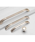 Brushed Nickel Cabinet Handles Three Pack With 64 Millimeter Hole Centers Euro Style Drawer Pulls Solid Zinc Alloy Construction