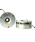 Two CZPBXOX micro power loss electromagnetic brake units, metal housing with splined centers, front and side views.
