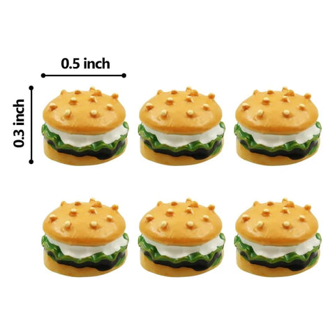 Hamburger Hinge Toppers Set Of 6 Magnetic Door Decor Mini Burgers For Metal Surfaces on display with size dimensions.