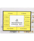 Copper Watch Crown Screws Replacement Parts Kit For Tiny Screws And Back Opener Tools, 100-piece set with sizes labeled