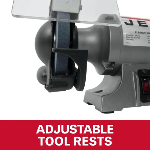 Six Inch Bench Grinder With 3450 Rpm And Quarter Horsepower Motor showing adjustable tool rests for precision metal shaping.