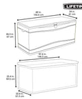 Dimensions diagram of 130 Gallon Desert Sand Deck Box With Weatherproof HDPE Construction and powder-coated steel hinges