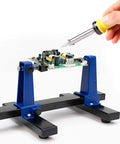 Adjustable PCB Holder And Soldering Gear With 360 Degree Rotation, Heavy Duty Metal Base and Circuit Board Repair in use