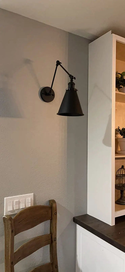 Industrial Swing Arm Wall Sconces Set Of Two In Black Finish Farmhouse Style Hardwired Wall Lamps With Adjustable Arms Ideal For Living Room Bedroom Bathroom Vanity Hallway Or Kitchen