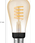 Smart Vintage Edison Filament LED Bulb ST19 White Ambiance, 7W, E26, App Control, spiral filament and dimensions
