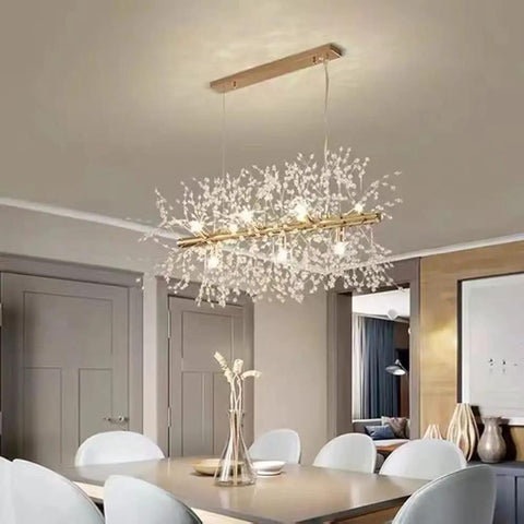 Crystal Bubble Sputnik Chandelier With Dope Firework Lights, Modern White Pendant For Dining Room Living Room Bedroom, 9 Light Gold Long Finish, Rustic Glam Luxe Ceiling Fixture above dining table