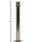 Heavy Duty Stainless Steel Pipe Safety Bollard Tough As Nails Wall 36 Inch X 4-1/2 Inch Polished Silver displayed with dimensions.