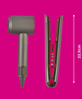 Supersonic And Corrale Deluxe Styling Set Toy Straightener And Hair Dryer With Real Function For Kids; pink 22.5cm background