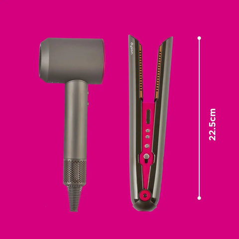 Supersonic And Corrale Deluxe Styling Set Toy Straightener And Hair Dryer With Real Function For Kids; pink 22.5cm background