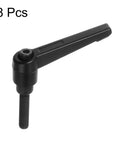 Eight Pack Adjustable Clamping Lever Handles M6 X 25mm Male Thread Bolts with quick release ratchet, black aluminum, single piece view