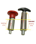 Heavy Duty Spring Loaded Pull Pin With Extended Welded Steel Barrel And Sure Grip Black Handle For Tight Pipe Chassis Setup and Hustle Proof Workshop Gear, showing two sizes.