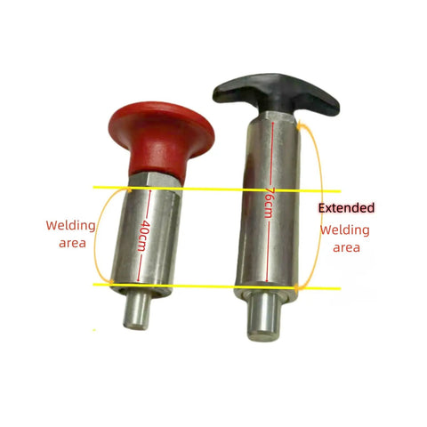 Heavy Duty Spring Loaded Pull Pin With Extended Welded Steel Barrel And Sure Grip Black Handle For Tight Pipe Chassis Setup and Hustle Proof Workshop Gear, showing two sizes.