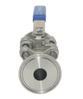 VARMHUS 1/2in sanitary ball valve with blue lever, 304 stainless steel, fits 1.5in tri-clamp.