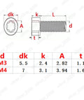 Badass Titanium GR2 Torx Socket Short Cap Head Screws M3 M4 ISO14580 dimensions and specifications chart.