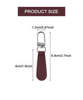 Dope 8 Piece Leather Zipper Pull Replacement Kit With Detachable Handles, shown in burgundy with clip measurements