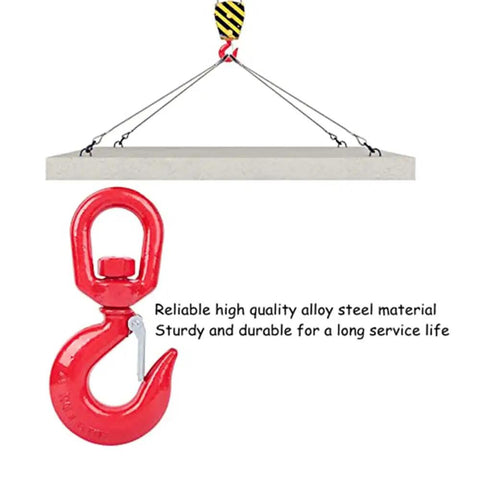 Heavy Duty 15 Ton Swivel Lifting Hook With Secure Latch Built Tough Like A Tank For Crane Or Forklift Use Drop Forged Alloy Steel Workhorse, red hook with secure latch.