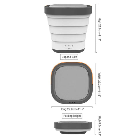 Slick Portable Mini Washer And Dryer Combo Featuring Foldable Touchscreen Panel for baby clothes with expand and fold size dimensions.