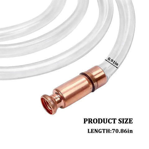 Heavy Duty Car Gas Siphon Hose Pump 5.9 Foot Safe Self Priming Transfer Tube For Fuel Water And Oil, clear PVC with copper fitting