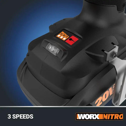 Close-up of 20-Volt One-Half Inch Cordless Impact Wrench With Brushless Motor, Model WX272L, showing three-speed control panel.