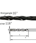 Heavy Duty HSS Straight Shank Twist Drill Bits, Tough Carbon Steel Cutting Gear For Wood And Metal, detailed angle view with dimensions.