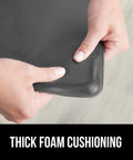 Close-up of 2 Pack Cushioned Kitchen Floor Mats, 17x29 And 17x59, showing thick foam cushioning and charcoal color