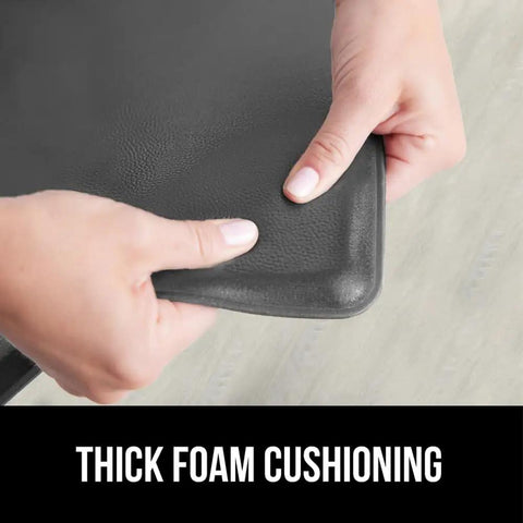 Close-up of 2 Pack Cushioned Kitchen Floor Mats, 17x29 And 17x59, showing thick foam cushioning and charcoal color
