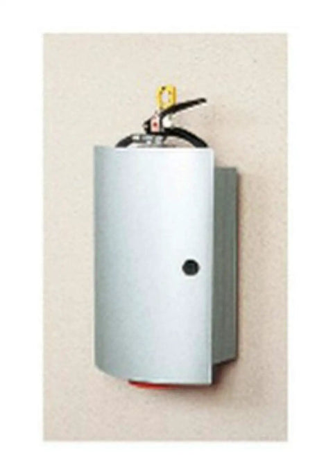 Heavy Duty Wall Mounted Fire Extinguisher Storage Box Boasts A Super Slick Silver Steel Metal Casing For Standard Handheld Emergency Gear Smooth Hinged Door Cover Built To Keep Your Home Or Garage Ready For Anything