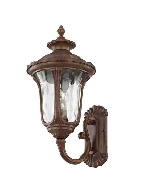 Oxford Style 1 Light Imperial Bronze Cast Aluminum Wall Lantern With Amber Water Glass on white background