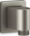 Awaken Low Profile Wall Mount Supply Elbow in brushed nickel finish for handheld shower, durable metal with corrosion resistance