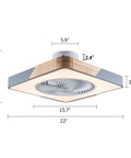 Enclosed Ceiling Fan With Light And Remote, 22 Inch Sleek Low Profile Wood And Metal Housing, Semi Flush Mount, Square Gray