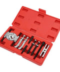 Get This Heavy Duty 9 Piece Bearing Puller Kit For Garages Handling Internal And External Hub Bearings With Carbon Steel Construction Ensuring Zero Slipping Or Damage When Removing Stuck Parts Off Your Auto Ride At Shop Or Home. 9-piece carbon steel bearing puller kit in red case