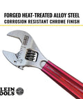 Adjustable Drive Wrench, Half Inch Jaw Capacity, Four Inch Length, Forged Heat Treated Alloy Steel, Chrome Finish, Red Handle