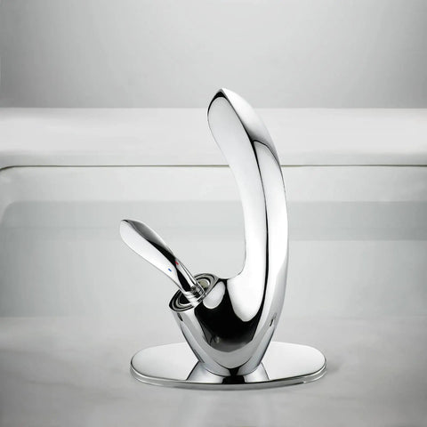 Leaf Type Chrome Bathroom Faucet With Modern Single Handle, Sleek Vanity Sink Tap Includes Pop Up Drain, Deck Plate And Two Supply Lines For A Contemporary, Water Saving Look