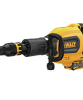 High Power 60V Brushless Cordless Chipping Hammer With SDS Max Chuck And Rear Handle Setup For Rapid Concrete Tear Out seen from side angle