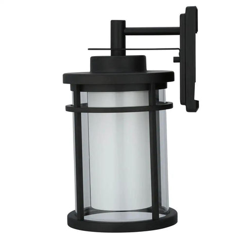 Outdoor Black LED Wall Light For 4 Inch Electrical Box Weather Resistant Medium Sconce With 387 Lumen Output Long Life Non Replaceable LEDs