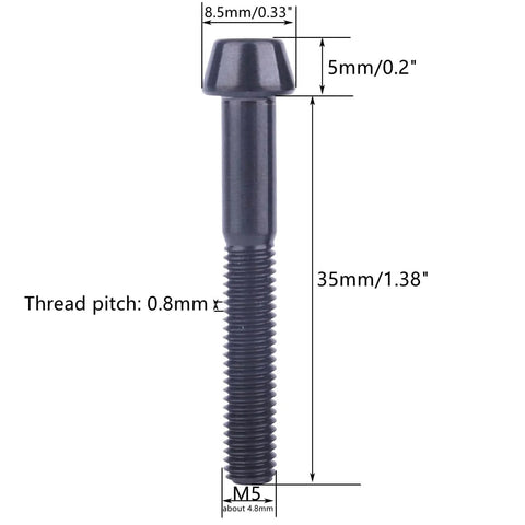4 Pack Beefy Titanium Bolts M5x35mm With Tapered Head Allen Hex Screws Black High Strength Grade 5 6Al4V Titanium Alloy Lightweight