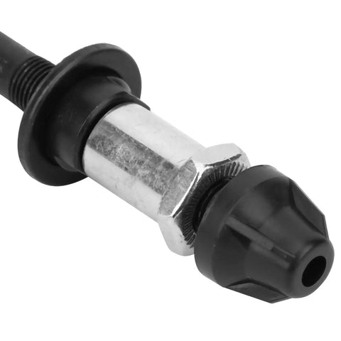 Close-up of Rear Hollow Hub Axle With Quick Release 145mm And 175mm Length Steel Wheel Hub Replacement for bikes.
