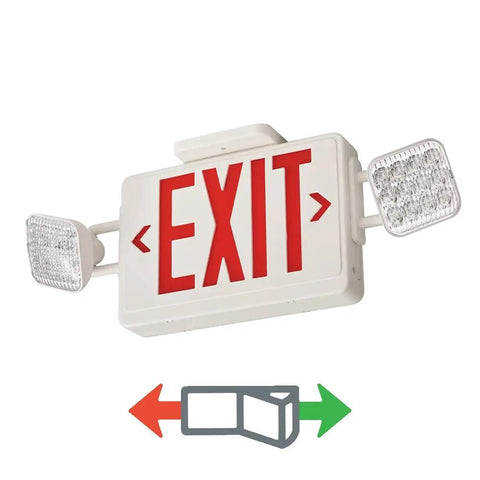 2 In 1 LED Exit Sign And Emergency Light Combo For Busy Biz Spaces Switchable Red And Green Signage With 2 Square Head LED Lamps