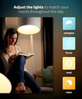 Woman reading under White And Color Ambiance A19 60W Equivalent Dimmable LED Smart Bulb With 16 Million Colors Dope Lighting Vibes