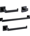 16 Inch 4 Piece Bathroom Hardware Set Dope Black And Brushed Gold Stainless Steel Wall Mounted Towel Bar Towel Ring Toilet Paper Holder And Robe Hook For Modern Bathrooms.