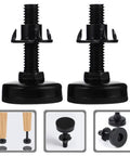 Rock Solid Adjustable Sofa Feet And Furniture Levelers Heavy Duty leg supports, black adjustable sofa levelers, close-up view.